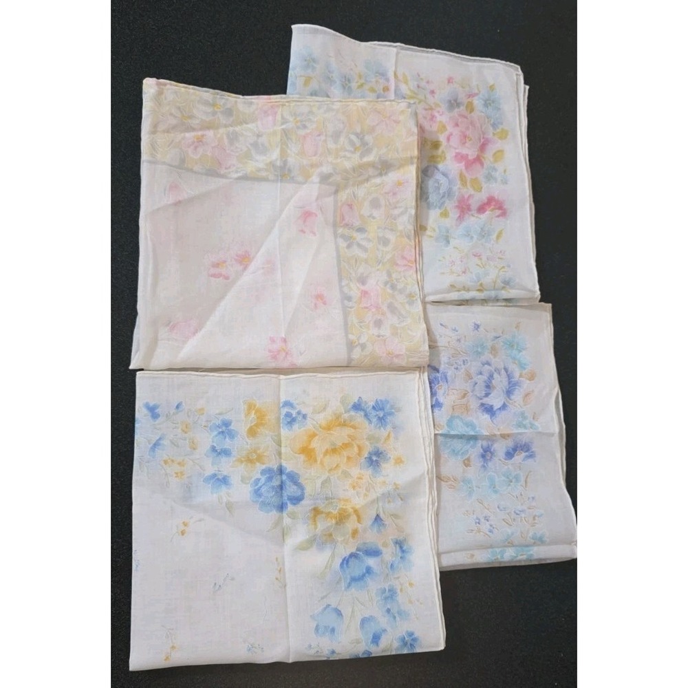 4 Vintage Lehigh Handkerchief Floral Lace Delicate Dainty Cottage‎ Prairie EUC